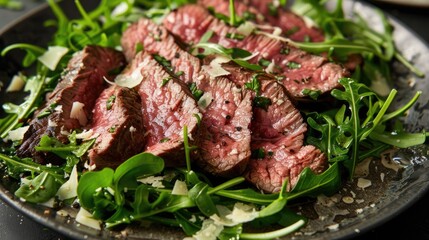 Wall Mural - Sliced beef with rocket and Parmesan dressing