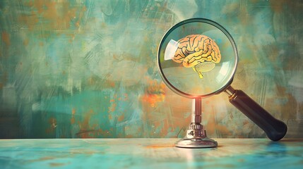 Wall Mural - Magnifier with Brainstorm inside to smart idea creative thinking; education innovation smart intelligence concept 