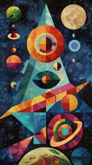 Sticker - Multicolored geometric retro wallpaper, abstract banner