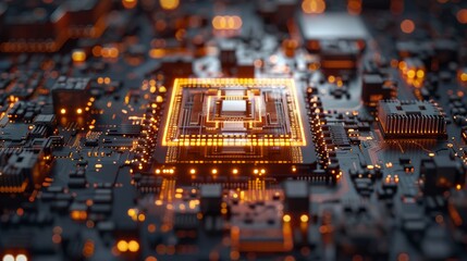 Poster - Detailed view of an imprarton quantum computer chip with standard v x components.