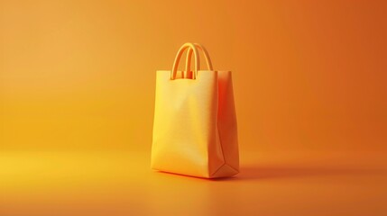 An orange shopping bag on an orange background. Simple and elegant design for retail and ecommerce concepts. Minimalistic and vibrant.