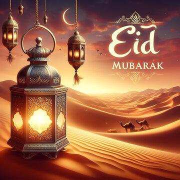 Eid Mubarak, a traditional Islamic festival greeting card poster banner design background illustration