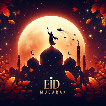 Eid Mubarak, a traditional Islamic festival greeting card poster banner design background illustration
