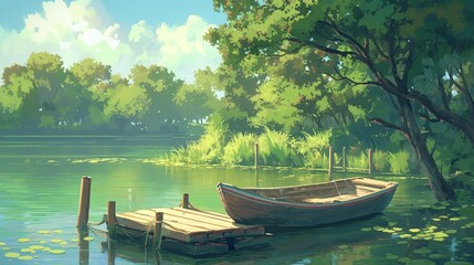 Wall Mural - Fishing Boat on the Lakeside