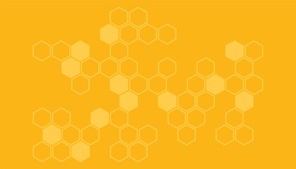 Poster - Abstract background with yellow honeycomb, beehive with hexagon grid cells on yellow background
