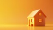 © Tackey - Minimalistic model house with glowing windows bathed in warm orange light, representing comfort, home, and warmth in a modern setting.
