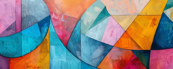 Vibrant abstract geometric art with colorful shapes and patterns. Modern and dynamic design, perfect for contemporary decor.