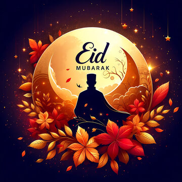 Eid Mubarak, a traditional Islamic festival greeting card poster banner design background illustration