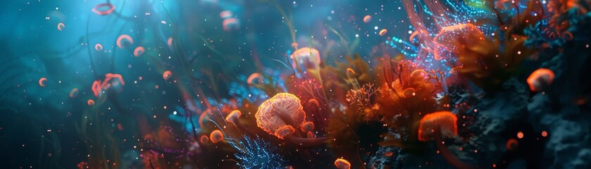 Vibrant underwater scene featuring colorful coral formations and marine life, ideal for ocean-themed projects and aquatic designs.