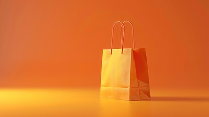 Minimalistic shot of an orange shopping bag against an orange background. Perfect for retail, shopping, and e-commerce themes.