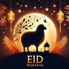 Traditional Islamic festival Eid Al Adha Mubarak greeting card poster banner design background illustration