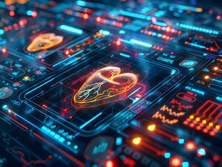 Poster - Futuristic Diagnostic Interface with Glowing Health Analytics and Advanced Technological Innovations for Cutting Edge Healthcare Concepts