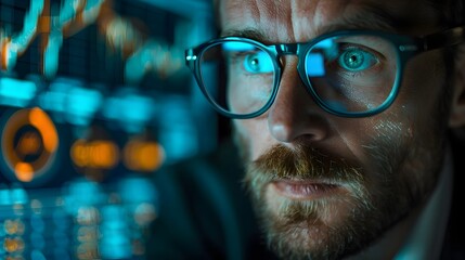 Poster - Focused Financial Analyst Monitoring Market Data on Multiple Screens