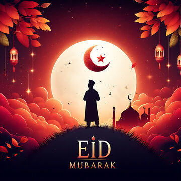 Eid Mubarak, a traditional Islamic festival greeting card poster banner design background illustration