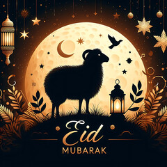 Traditional Islamic festival Eid Al Adha Mubarak greeting card poster banner design background illustration