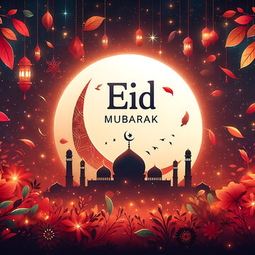 Eid Mubarak, a traditional Islamic festival greeting card poster banner design background illustration