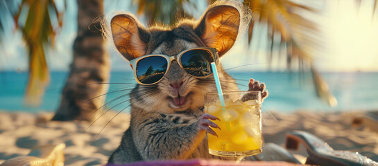 Wall Mural - Vocation Fun: Cute Rodent Enjoying a Tropical Beach Vibe