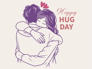 Wall Mural - Happy hug day line art vector illustration