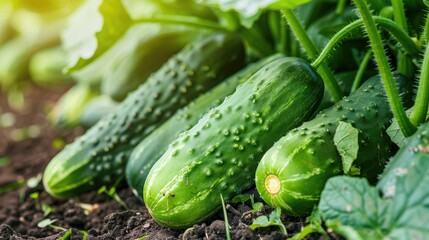 Poster - Close up view of cucumbers grown in a garden as an environmentally friendly product