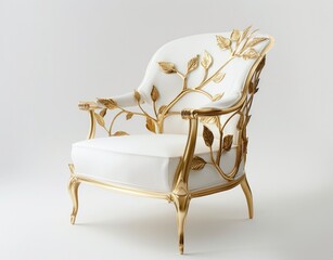 Beautiful white and gold leaf chair on white background