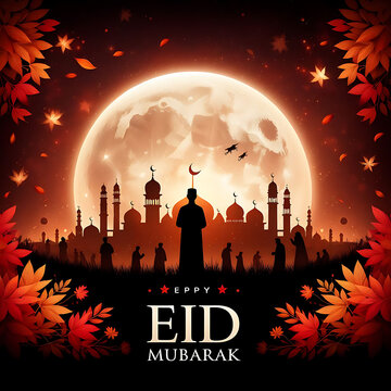 Eid Mubarak, a traditional Islamic festival greeting card poster banner design background illustration