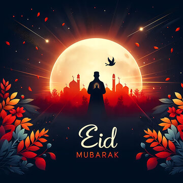 Eid Mubarak, a traditional Islamic festival greeting card poster banner design background illustration