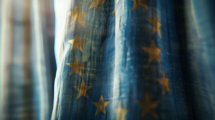 Drapery Flag EU Union European Close europa country member state blue closeup star political politic symbol fluttering brussels circle community cooperation council