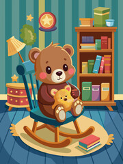 Wall Mural - A teddy bear sitting on a vintage rocking chair in a cozy nursery