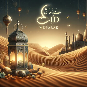 Eid Mubarak, a traditional Islamic festival greeting card poster banner design background illustration