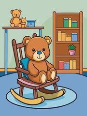 Wall Mural - A teddy bear sitting on a vintage rocking chair in a cozy nursery