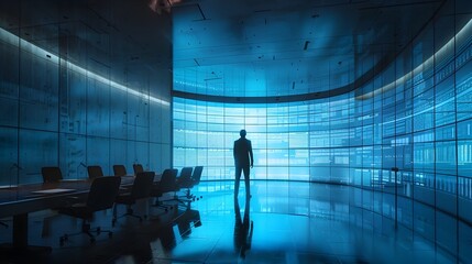 Poster - Leader Guiding a Team in a Futuristic High Tech Control Room Symbolizing Strategic Oversight and Leadership Concept