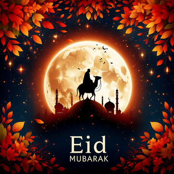 Eid Mubarak, a traditional Islamic festival greeting card poster banner design background illustration
