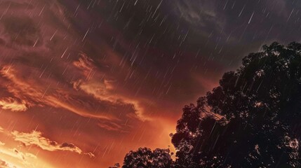 Poster -   A tree stands out against an orange-purple sky during sunset in the background, while clouds are visible in the foreground