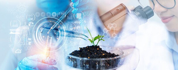Wall Mural - scientists are experimenting genetic research and biotech science human biology.