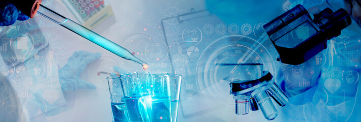 Wall Mural - scientist preparing a dna sample for testing. a researcher in a protective mask working in a laborat