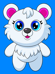 Wall Mural - A fluffy white teddy bear with a pink nose and big blue eyes.