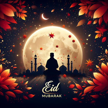 Eid Mubarak, a traditional Islamic festival greeting card poster banner design background illustration