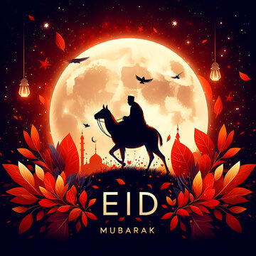 Eid Mubarak, a traditional Islamic festival greeting card poster banner design background illustration