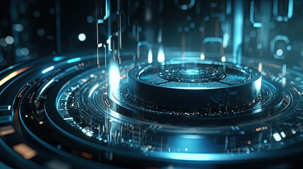 Poster - Technology abstract background with hud styled round interface elements in neon tech light.