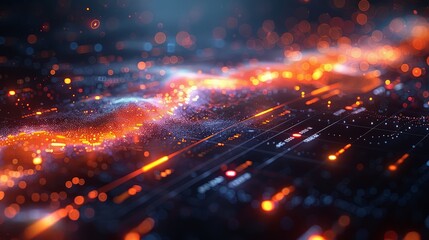 Poster - A vibrant orange and blue light source creating a blurry effect in a visually striking composition.