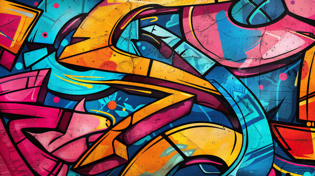  abstract multi colored funky graffiti art background with thick lines chaotic irregular geometric shapes