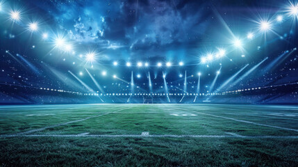 Football stadium adorned with bright lights, casting a mesmerizing glow across the field, setting the stage for thrilling sports action.