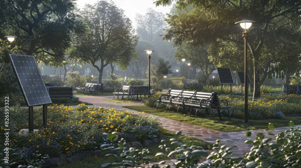 Picture of Design a high-tech urban park featuring solar panels, smart benches ...