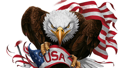 Wall Mural - USA 4th of july independence day bald eagle with american flag with fireworks, Generative ai.