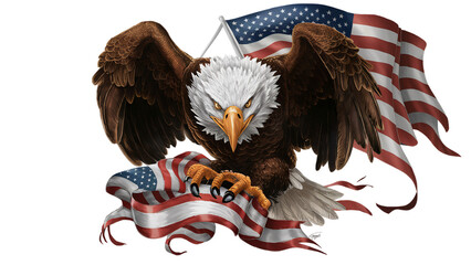 Wall Mural - USA 4th of july independence day bald eagle with american flag with fireworks, Generative ai.