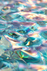 abstract iridescent water surface texture, close up, wallpaper. Surreal art, aquatic pattern