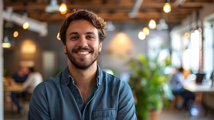 Poster - Smiling Entrepreneur in Vibrant Coworking Space Celebrating Business Success