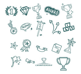 Hand drawn Award Vector Icon set illustration isolated on white background