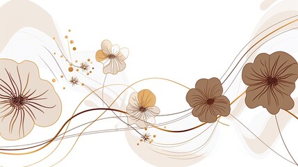 Wall Mural - An abstract illustration with gold botanicals. Boho decor in earth tones with abstract flowers. Modern art for covers, prints, wallpapers, etc. Minimalistic line modern illustration