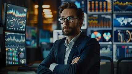 Poster - Financial Consultant Discussing Portfolio Diversification in Sophisticated Digital Office Environment